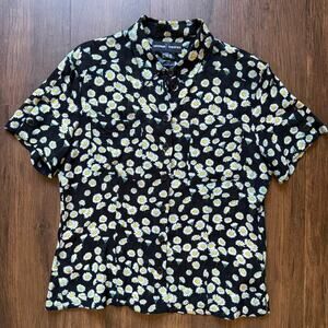 Escada Sport Daisy Print Floral Button Front Blouse Women’s 42 Black White